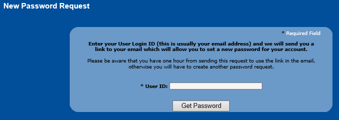 Enter Userid for Password Reset